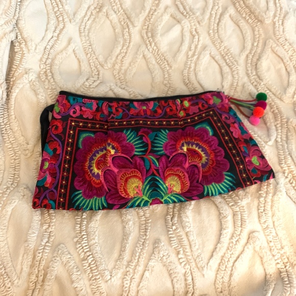 Embroidered Clutch with Wrist Strap - Picture 1 of 2